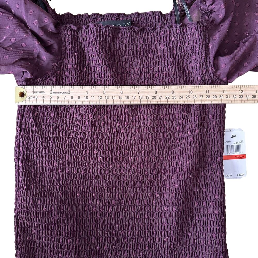LAUNDRY by Shelli Segal Wine Tasting Square Neck Smocked Blouse Swiss Dot XS NWT - Picture 12 of 12